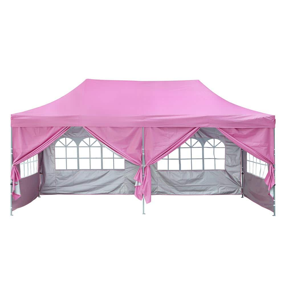 OVASTLKUY 10 ft. x 20 ft. Pink Instant Patio Canopy Tent with Sidewalls ...