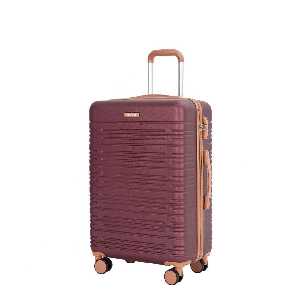 5-Piece ABS Luggage Set 20/24/28 + Travel Toiletry Bag, TSA Lock, Wine Red