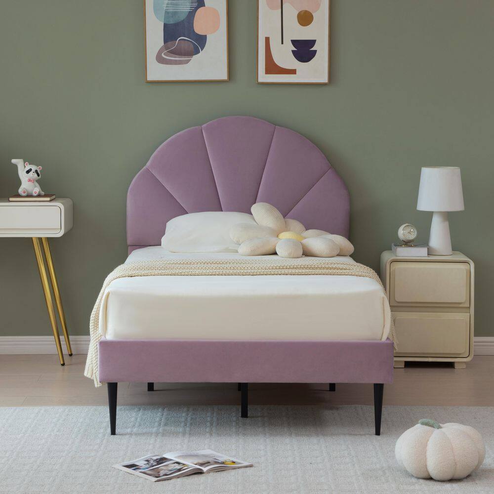 Purple platform bed frame with headboard discount