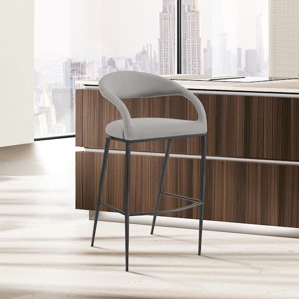 Armen Living Ramona 26 in. Light Gray Metal Counter Stool with Faux Leather Seat
