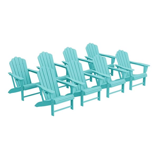 WESTIN OUTDOOR Aderson Set of 8 All Weather Fade Resistant Outdoor Patio HDPE Adirondack Chairs with Cup Holders in Turquoise