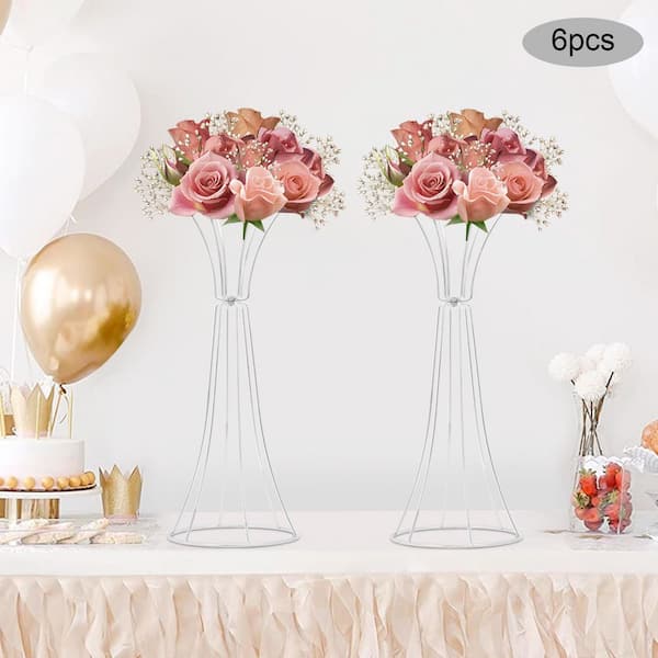 YIYIBYUS 7.87 in. x 19.69 in. Silver Metal Iron Round Decorative Stands Birthday Party Table Centerpieces (Set of 6)