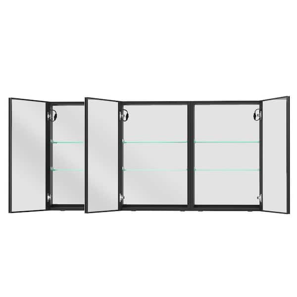 60 in. W x 30 in. H Rectangular Black Aluminum Surface Mount Defogging Bathroom Medicine Cabinet with Mirror and Lights