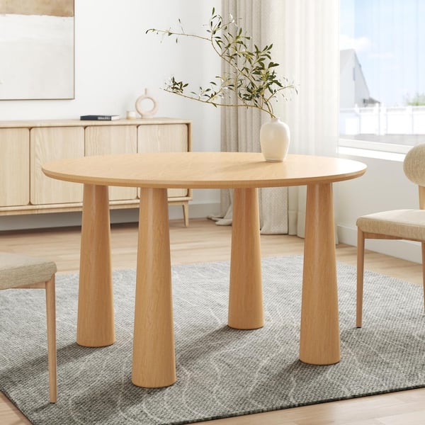 Lirago Round Light Brown Solid Wood 45 in. Kitchen Tables 4-Legs Dining Table (Seats 4)