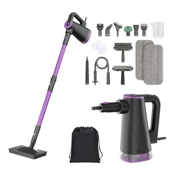 Commercial Steam Mop for Hardwood, Tile, Carpet, Windows and Bath – Purple-Grey with Multi-Purpose Attachments
