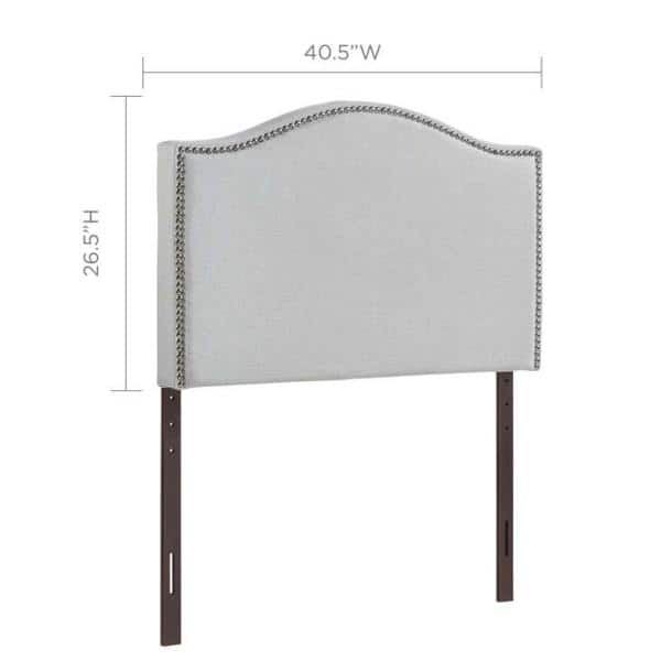 Sky Gray Twin Upholstered Linen Headboard with Nailhead Trim