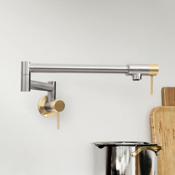 Autograph Edition Wall Mount Gemini Pot Filler in Brushed Nickel and Champagne Bronze