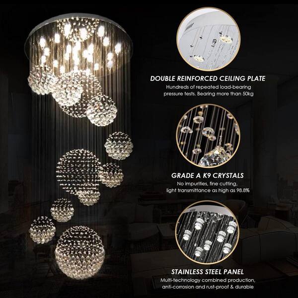 LuminFan 31.5 in. 13-Light Brushed Silver Luxury Spiral Raindrop