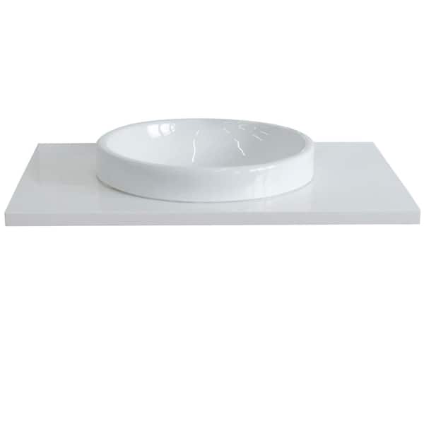 Bellaterra Home Ragusa III 31 in. W x 22 in. D Quartz Single Basin Vanity Top in White with White Round Basin