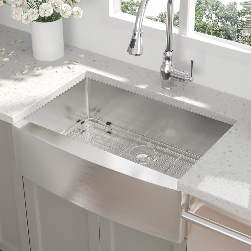 30 in. Farmhouse Single Bowl 16-Gauge Brushed Nickel Stainless Steel Kitche