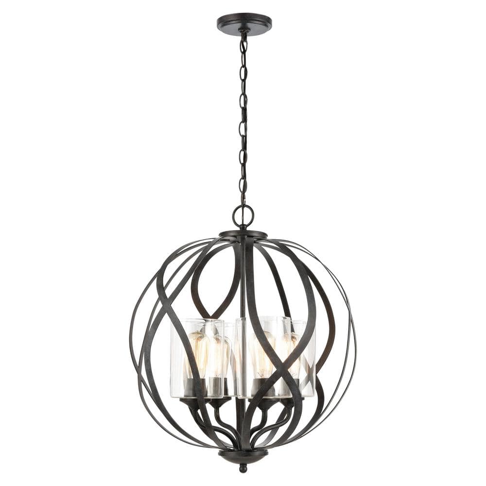 Midnight Bronze 4-Light Globe Chandelier with Clear Glass Shades