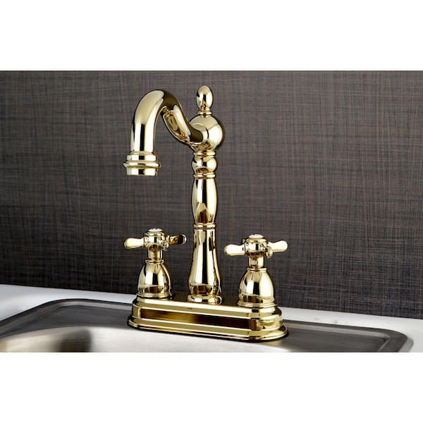 Victorian Cross 2-Handle Bar Faucet in Polished Brass