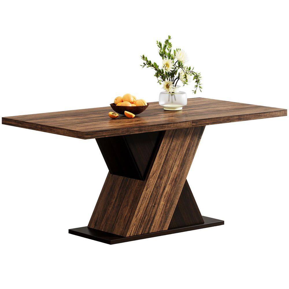 Rustic Brown Wood 55 in. Pedestal Rectangle Dining Table, Farmhouse Kitchen Table Seats-4 price history on PriceWatchPro