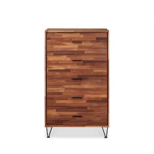 32 in. x 16 in. x 52 in. 5 Drawers Wood Dressers Chests in Walnut Color Wardrobes with Metal Leg