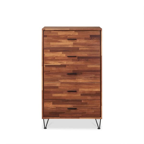 Siavonce 32 in. x 16 in. x 52 in. 5 Drawers Wood Dressers Chests in Walnut Color Wardrobes with Metal Leg