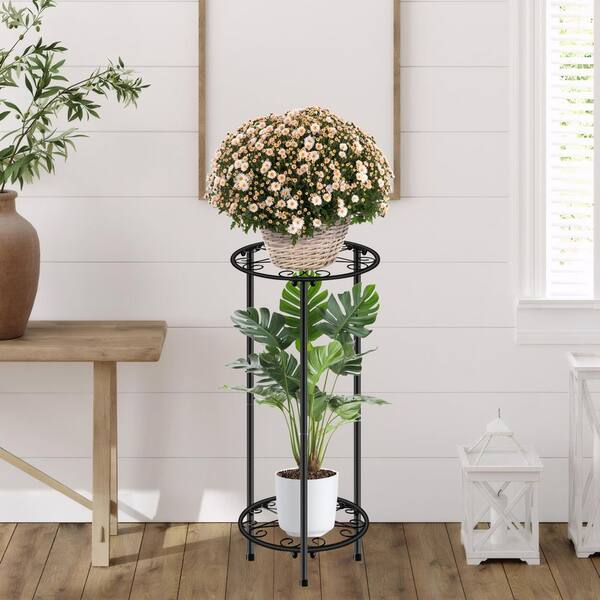 OGETFUUR 2-Pack Metal 2-Tier Plant Stand, Rustproof Flower Shelf, Multiple Plant Pot Holder Rack (11 in. W x 23.9 in. H)