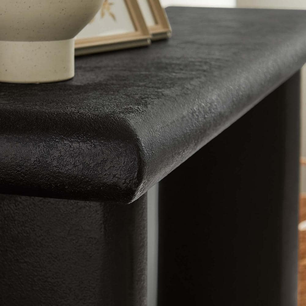 Black Wood and Concrete Console Table with Storage