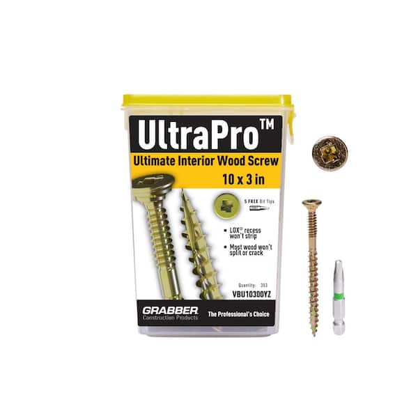Grabber #10 x 3 in. UltraPro LOX Drive, Flat Scavenger II Head, Yellow Zinc, Interior Wood Screws (5 lb. box)