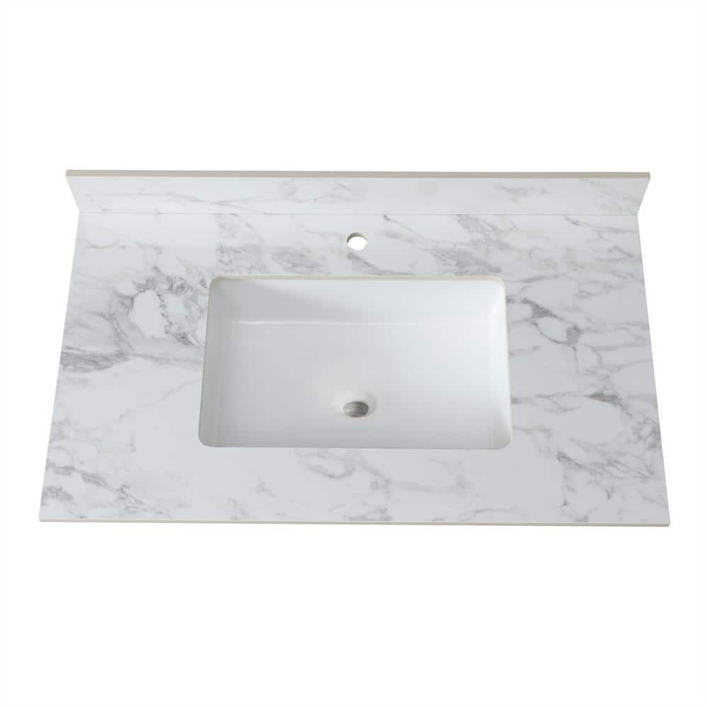 Xzkai 37 in. W x 22 in. D Ceramic White Rectangular Single Sink