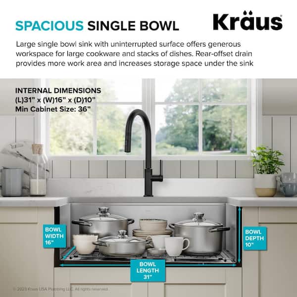 Kraus Kore 32.88-in x 20.25-in Stainless Steel Single Bowl Tall (8-in or Larger) Undermount Apron Front/Farmhouse Commercial/Residential Kitchen Sink All-in-One Kit with Drainboard Kraus Kore 32.88-in x 20.25-in Stainless Steel Single Bowl Tall (8-in or Larger) Undermount Apron Front/Farmhouse Commercial/Residential Kitchen Sink All-in-One Kit with Drainboard