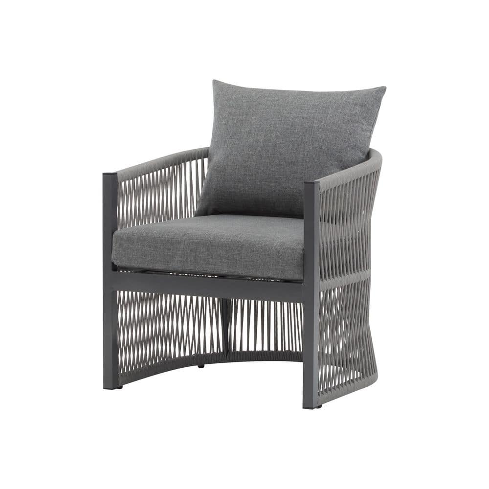 Gray Aluminum Modern Curved Outdoor Lounge Chair Patio Dining Chair with St