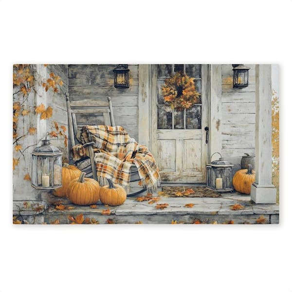 Rustic Fall Porch Rocking Chair Gray 18 in. x 30 in. Polyester Non-Slip Outdoor Door Mat