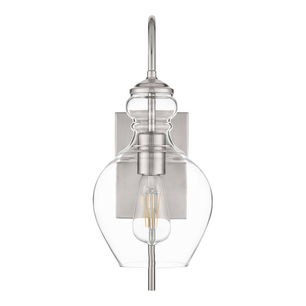 Home Decorators Collection Bakerston 1-Light Polished Nickel Wall Sconce with Clear Glass Shade