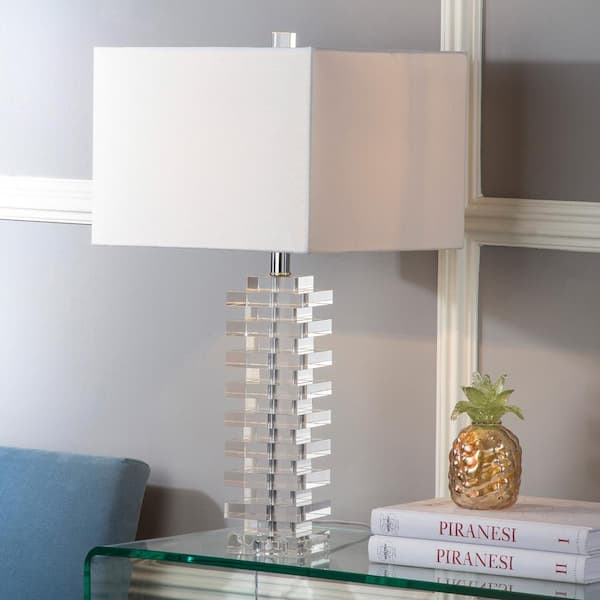 Swift 26.5 in. Clear Crystal Blocks Table Lamp with White Shade