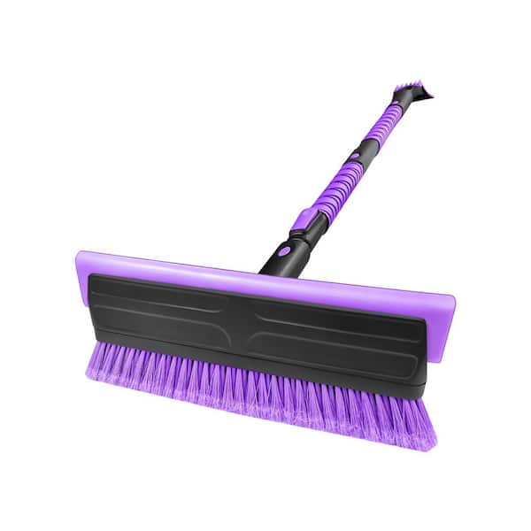SUV Long Handle Snow Brush and Ice Scraper Heavy Duty Foam Grip Broom for Vehicle Windshield Window Purple