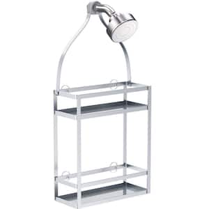 Shower Caddy Organizer, Mounting Over Shower Head Or Door, Extra Wide Space with Hooks for Razorsand in Silver