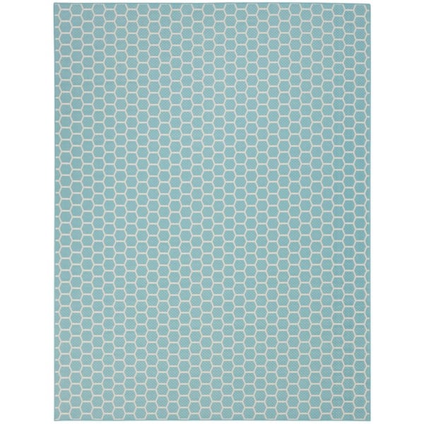 Nourison Reversible Indoor Outdoor Aqua 8 ft. x 10 ft. Honeycomb Contemporary Area Rug