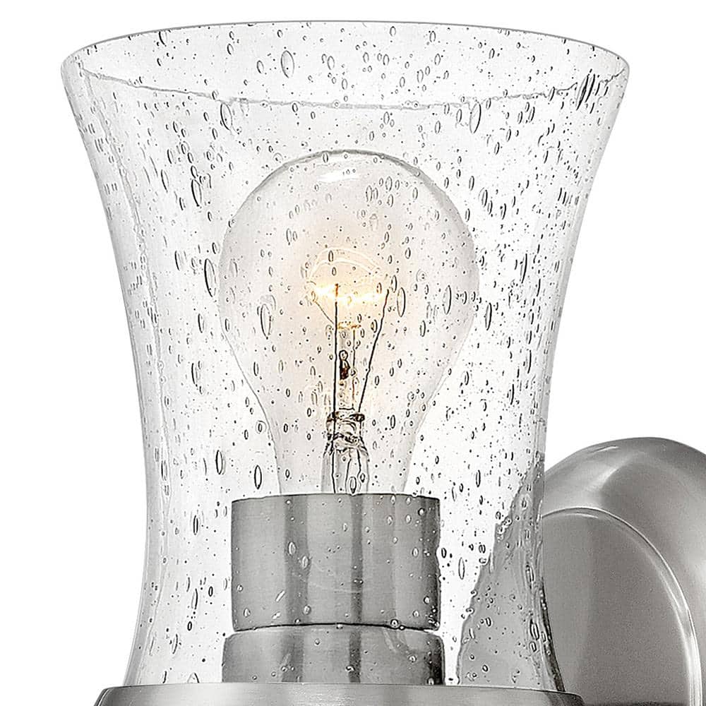 Brushed Nickel 1-Light Bath Sconce with Clear Seedy Glass