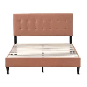 Mary Brown Faux Camel Frame Full Platform Bed with Square Tufted Headboard