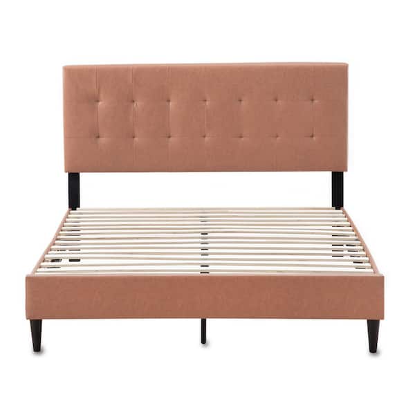 Brookside Mary Brown Faux Camel Frame Full Platform Bed with Square Tufted Headboard