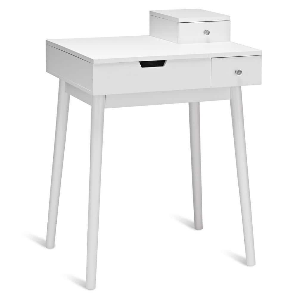 Elegant White Flip-Top Vanity Dressing Table with Concave Stool
