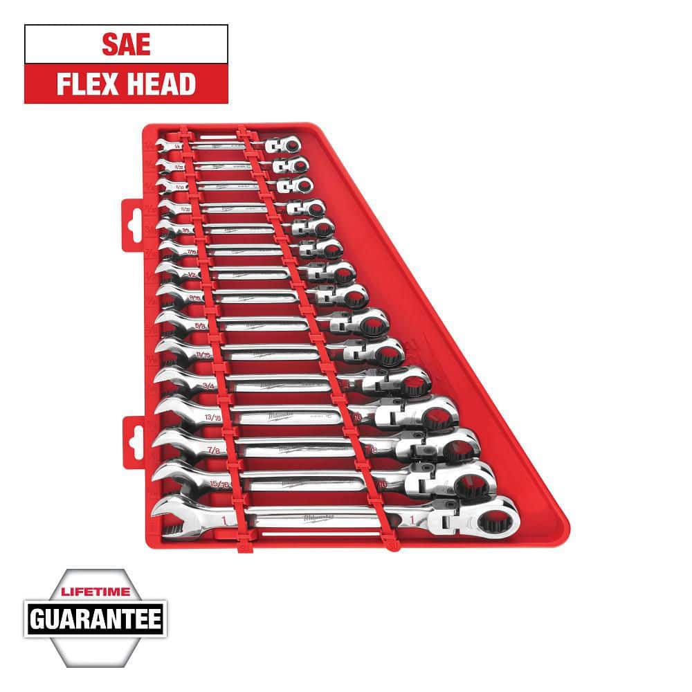Milwaukee 144-Position Flex-Head Ratcheting Combination Wrench Set SAE (15-Piece) 48-22-9413 - The Home Depot