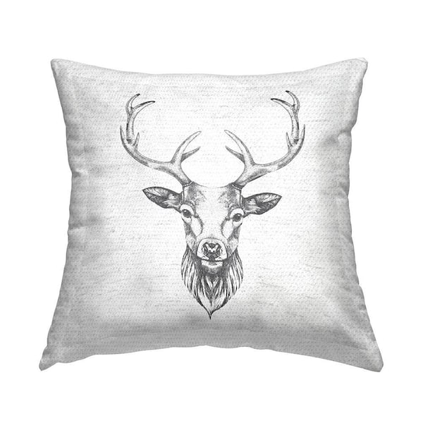 Woodland Rustic Deer Antlers Grey Square Outdoor Throw Pillow