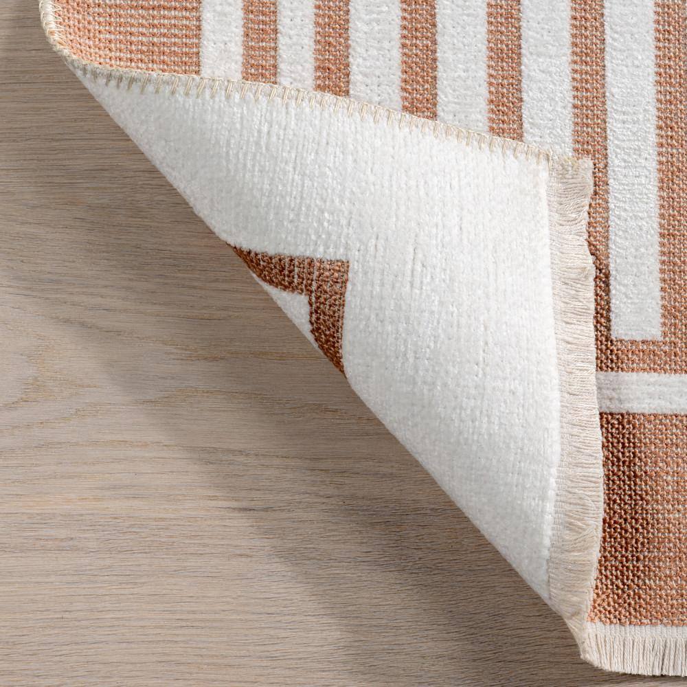 Burnt Orange and White Geometric Reversible 4' x 6' Area Rug