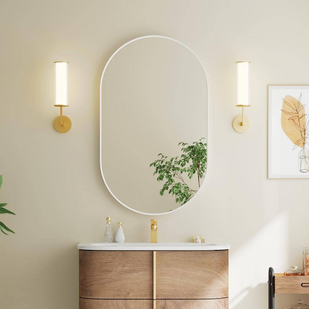 24 in. W x 40 in. H Oval Framed Wall Bathroom Vanity Mirror in White price history on PriceWatchPro
