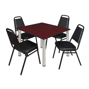 Rumel 48 in.Square Chrome and Mahagony Wood Breakroom Table and 4 Restaurant Stack Chairs (4-Capacity)