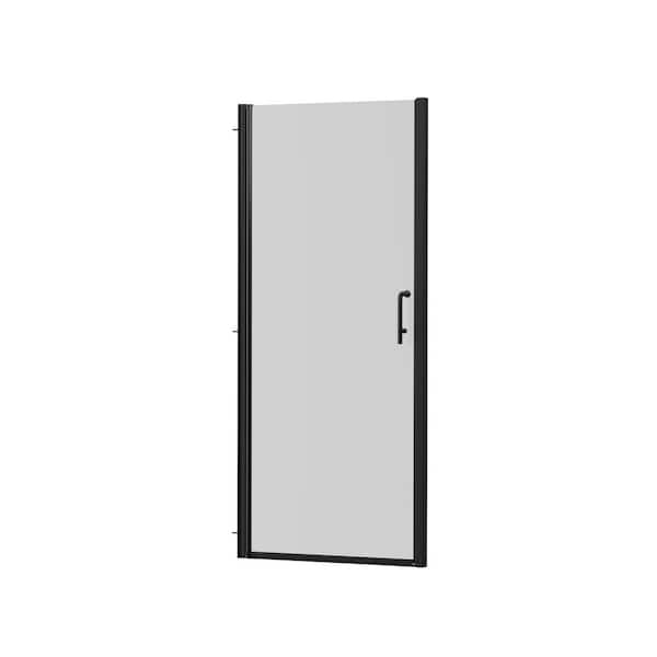 28 in. W x 72 in. H Pivot Swing Frameless Shower Door in Brushed Nickel with Clear Glass and Handle