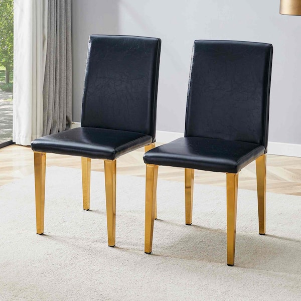 Polibi Black/Gold PU Leather Metal Frame Dining Chairs Set of 2