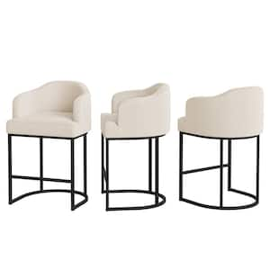 Crystal 26 in. Linen Fabric Upholstered Counter Stool Curved Back Kitchen Island Bar Stool with Metal Frame Set of 3