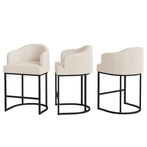 LUE BONA Crystal 26 in. Linen Fabric Upholstered Counter Stool Curved Back Kitchen Island Bar Stool with Metal Frame Set of 3