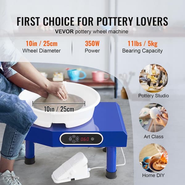10 in. Pottery Wheel, Ceramic Forming Machine with Foot Pedal, ABS Basin, Adjustable 60-300RPM, Manual LCD Panel