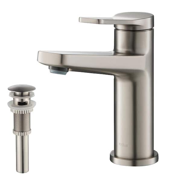 KRAUS Single Hole Single-Handle Basin Bathroom Faucet with Pop-Up Drain in Spot Free Stainless Steel