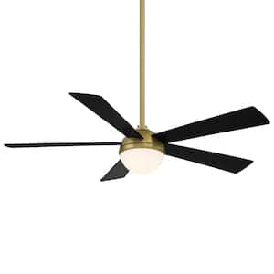 Eclipse 54 in. LED Indoor and Outdoor Satin Brass Matte Black 5-Blade Smart Ceiling Fan with 3000K Light Kit and Remote