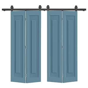 52 in. x 80 in. 1 Panel Shaker Hollow Core Dignity Blue Composite Double Bi-Fold Door with Barn Door Hardware Kit