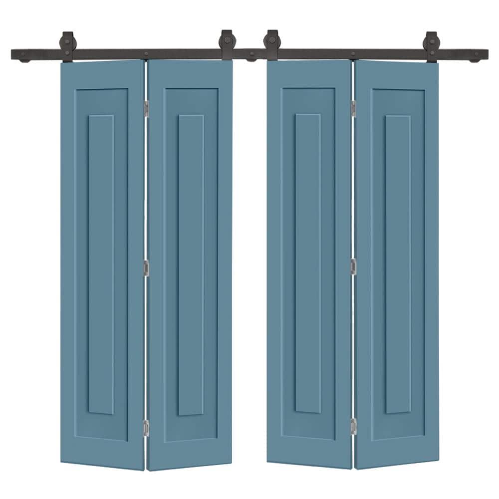 52 in. x 84 in. 1 Panel Shaker Hollow Core Dignity Blue Composite Double Bi-fold Door with Barn Door Hardware Kit price history on PriceWatchPro