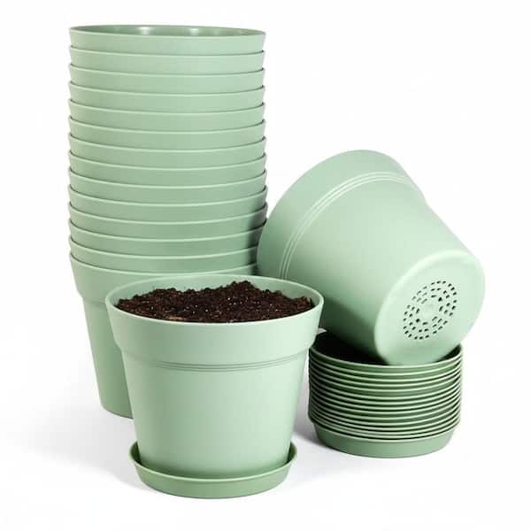 Unbranded 6" Green Plastic Plant Pots Set of 16, Stylish Indoor Planters  with Drainage & Tray ENHD20743